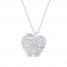 Diamond Teacher Apple Necklace 1/5 ct tw Round/Baguette Sterling Silver 18"