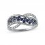 Blue Sapphire Ring 1/8 ct tw Diamonds 10K White Gold