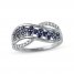 Blue Sapphire Ring 1/8 ct tw Diamonds 10K White Gold