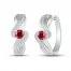 Lab-Created Ruby & White Lab-Created Sapphire Hoop Earrings Sterling Silver