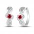 Lab-Created Ruby & White Lab-Created Sapphire Hoop Earrings Sterling Silver