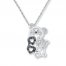Black/White Diamond Bear Necklace 1/20 ct tw Sterling Silver