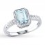 Aquamarine Ring 1/20 ct tw Diamonds 10K White Gold