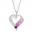 Vibrant Shades Lab-Created Ruby, Pink & White Lab-Created Sapphire Heart Necklace Sterling Silver 18"