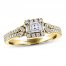 Adrianna Papell Diamond Engagement Ring 5/8 ct tw Princess/Baguette/Round 14K Yellow Gold