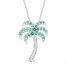 Lab-Created Emerald & White Lab-Created Sapphire Palm Tree Necklace Sterling Silver 18"