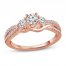 3-Stone Diamond Engagement Ring 3/4 ct tw Round-Cut 10K Rose Gold