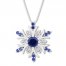 Lab-Created Sapphire/Diamond Snowflake Necklace Sterling Silver