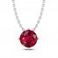 Lab-Created Ruby Solitaire Necklace Round-cut Sterling Silver 18"