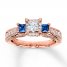 Diamond/Sapphire Engagement Ring 1 cttw Princess/Round 14K Gold