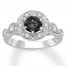 Black/White Diamond Engagement Ring 1 carat tw 10K White Gold