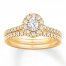 Diamond Bridal Set 5/8 ct tw Oval/Round 14K Yellow Gold