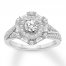 Diamond Engagement Ring 7/8 ct tw Round/Baguette 14K Gold