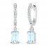 Aquamarine & White Lab-Created Sapphire Dangle Hoop Earrings Sterling Silver