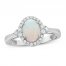 Opal & Diamond Ring 1/5 ct tw Oval/Round-cut 10K White Gold