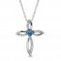 Blue Topaz & White Lab-Created Sapphire Cross Necklace Sterling Silver 18"