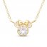 Children's Minnie Mouse Pink Cubic Zirconia Necklace 14K Yellow Gold 13"