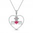 Lab-Created Ruby & White Lab-Created Sapphire Dog Mom Necklace Sterling Silver 18"