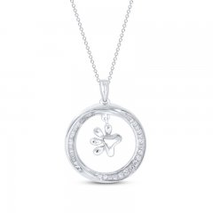 Diamond Paw Necklace 1/5 ct tw Round/Baguette Sterling Silver 18"