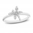 Diamond Dragonfly Ring 1/5 ct tw Round & Baguette-cut 10K White Gold
