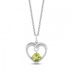 Hallmark Diamonds Peridot Heart Necklace 1/10 ct tw Round-Cut Sterling Silver 18"