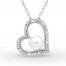 Neil Lane Diamond & Pearl Heart Necklace 1/10 ct tw Round/Baguette Sterling Silver 18"