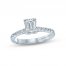 Monique Lhuillier Bliss Diamond Engagement Ring 1-3/8 ct tw Emerald & Round-cut 18K White Gold