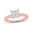 Multi-Diamond Engagement Ring 1-1/4 ct tw Princess & Round-cut 14K Rose Gold