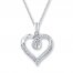Diamond Heart Necklace 1/8 ct tw Baguette/Round Sterling Silver