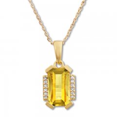 Citrine Necklace with Diamonds 10K Yellow Gold