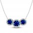 Blue/White Lab-Created Sapphire 3-Stone Halo Necklace Sterling Silver 18"