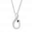 Pet Love Paw Print Necklace Black/White Diamond Sterling Silver