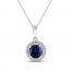 Blue Sapphire Necklace 1/15 ct tw Diamonds 10K White Gold 18"