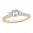 3-Stone Diamond Engagement Ring 1 ct tw Emerald/Round 14K Yellow Gold