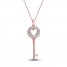 Diamond Heart/Key Necklace 1/4 ct tw Round-cut 10K Rose Gold 18"