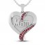 Lab-Created Ruby MOM Heart Necklace Sterling Silver 18"