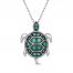 Lab-Created Emerald Turtle Necklace Sterling Silver 18"