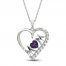 Amethyst & White Lab-Created Sapphire 'Mom' Heart Necklace Sterling Silver 18"