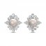 Cultured Pearl & White Lab-Created Sapphire Earrings Sterling Silver