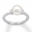 Cultured Pearl & White Topaz Ring Sterling Silver