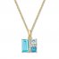 Blue Topaz & Diamond Necklace 10K Yellow Gold