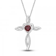 Lab-Created Ruby & White Lab-Created Sapphire Cross Necklace Sterling Silver 18"