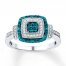 Blue & White Diamond Ring 1/4 ct tw Round-cut Sterling Silver
