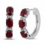 Natural Ruby Diamond Hoop Earrings 10K White Gold