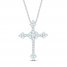 Aquamarine/Lab-Created Sapphire Cross Necklace Sterling Silver