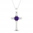 Amethyst & Diamond Cross Necklace 10K White Gold 18"