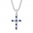 Blue/White Lab-Created Sapphire Cross Necklace Sterling Silver