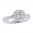 Leo Diamond Engagement Ring 7/8 ct tw Princess/Round 14K White Gold