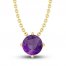Amethyst Solitaire Necklace 10K Yellow Gold 18"