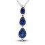 Blue Lab-Created Sapphire Three-Stone Necklace Sterling Silver 18"